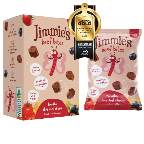 Jimmie's Beef Bites Tomato, Olive & Cheese 100g (5 x 20g lunchbox packs)